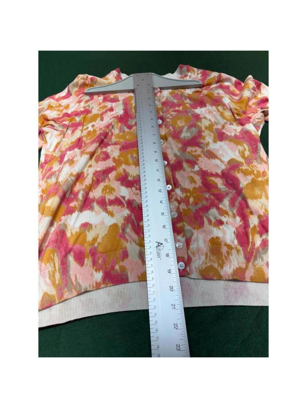 Talbots Cardigan Womens 2XP Petite Floral Print 3/4 Sleeve Pink Orange VNeck - Picture 7 of 8